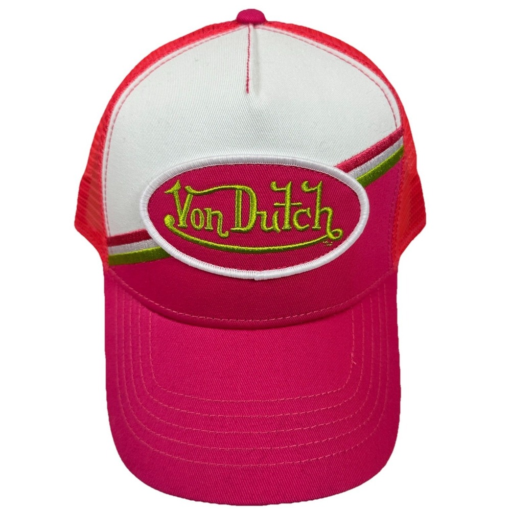 Von Dutch Pink‎ Trucker Hat Mesh Snapback Y2K Logo Cap Adjustable